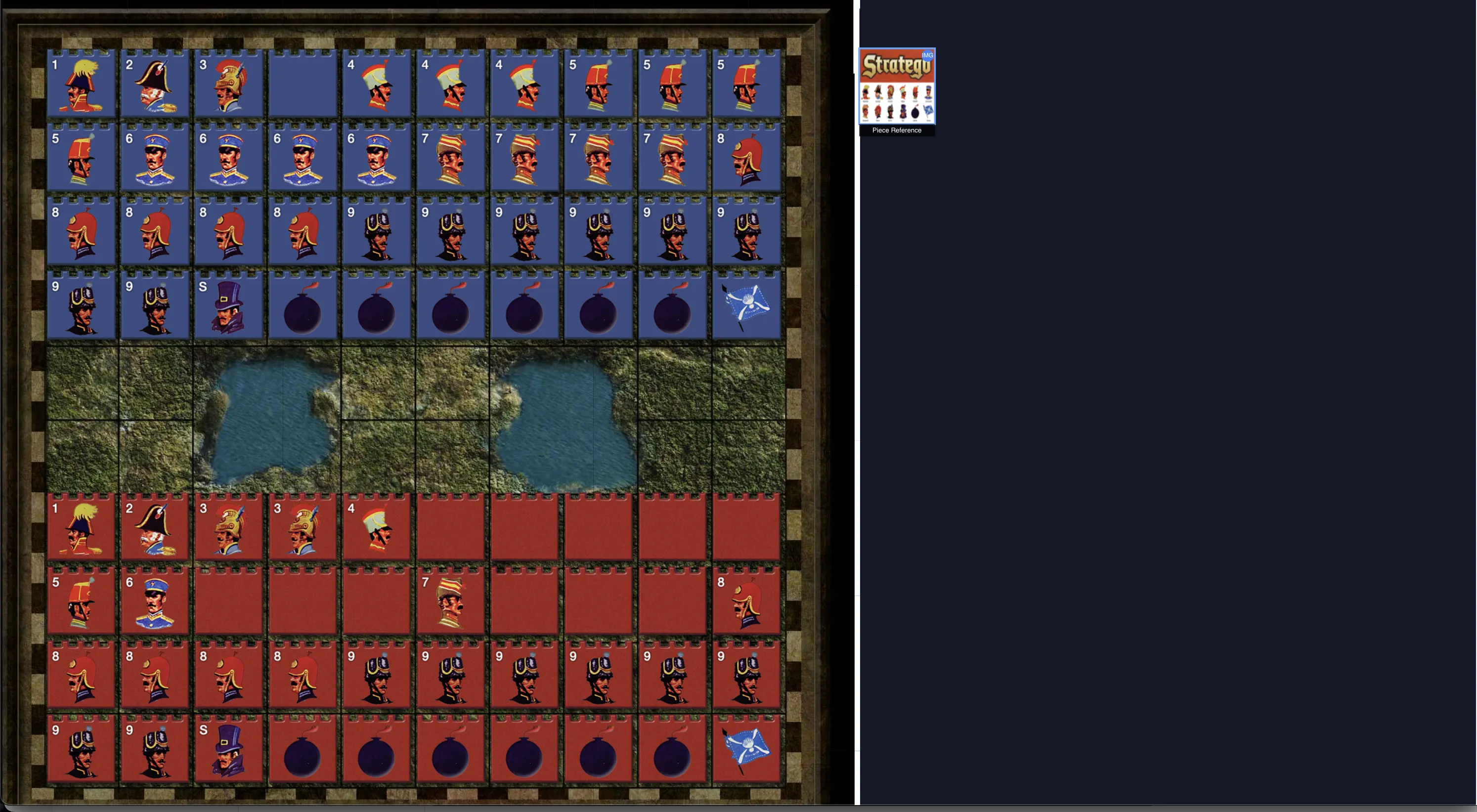 Stratego tokens and game board on Ludika VTT