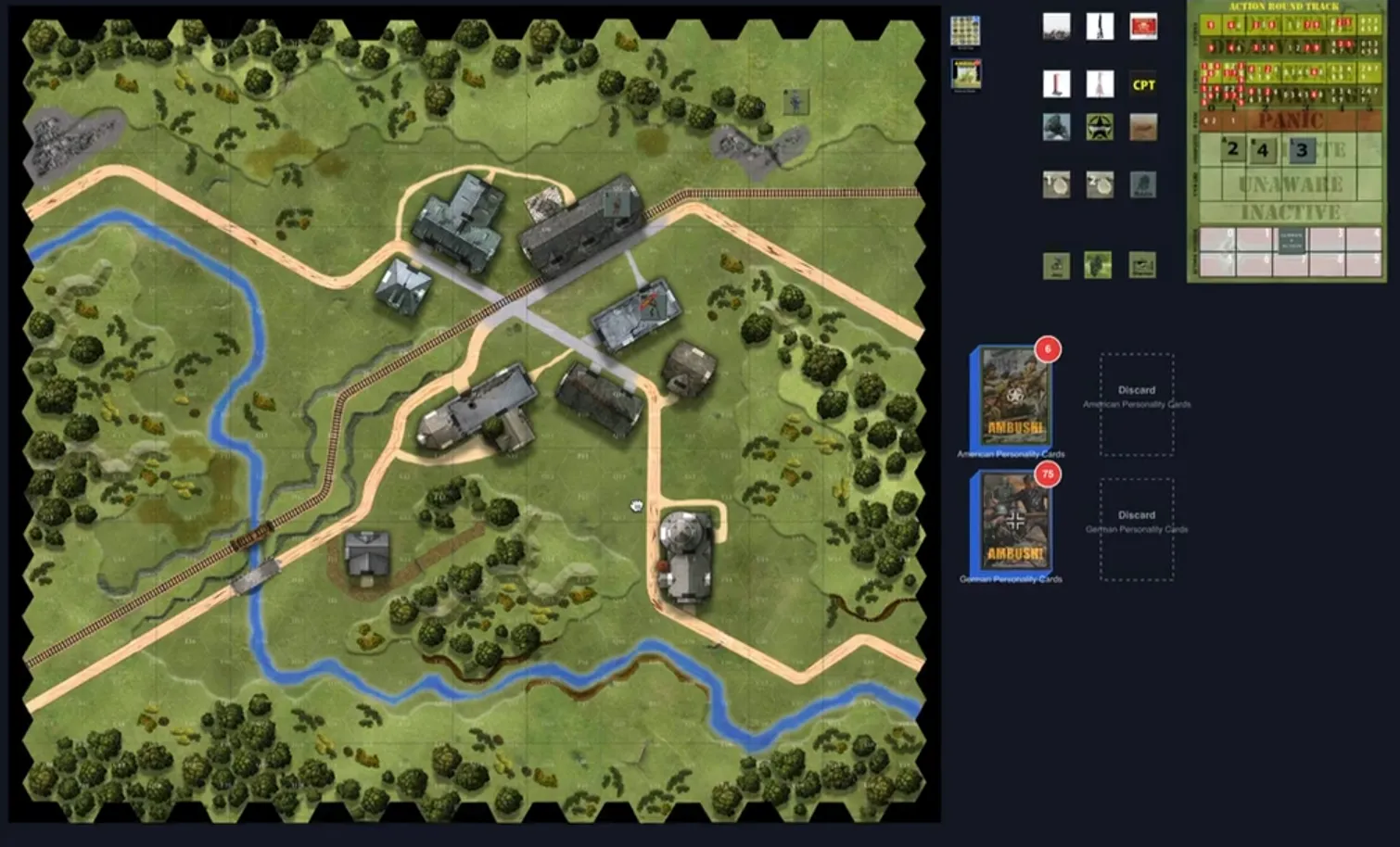 Ambush board game being played on Ludika VTT virtual tabletop